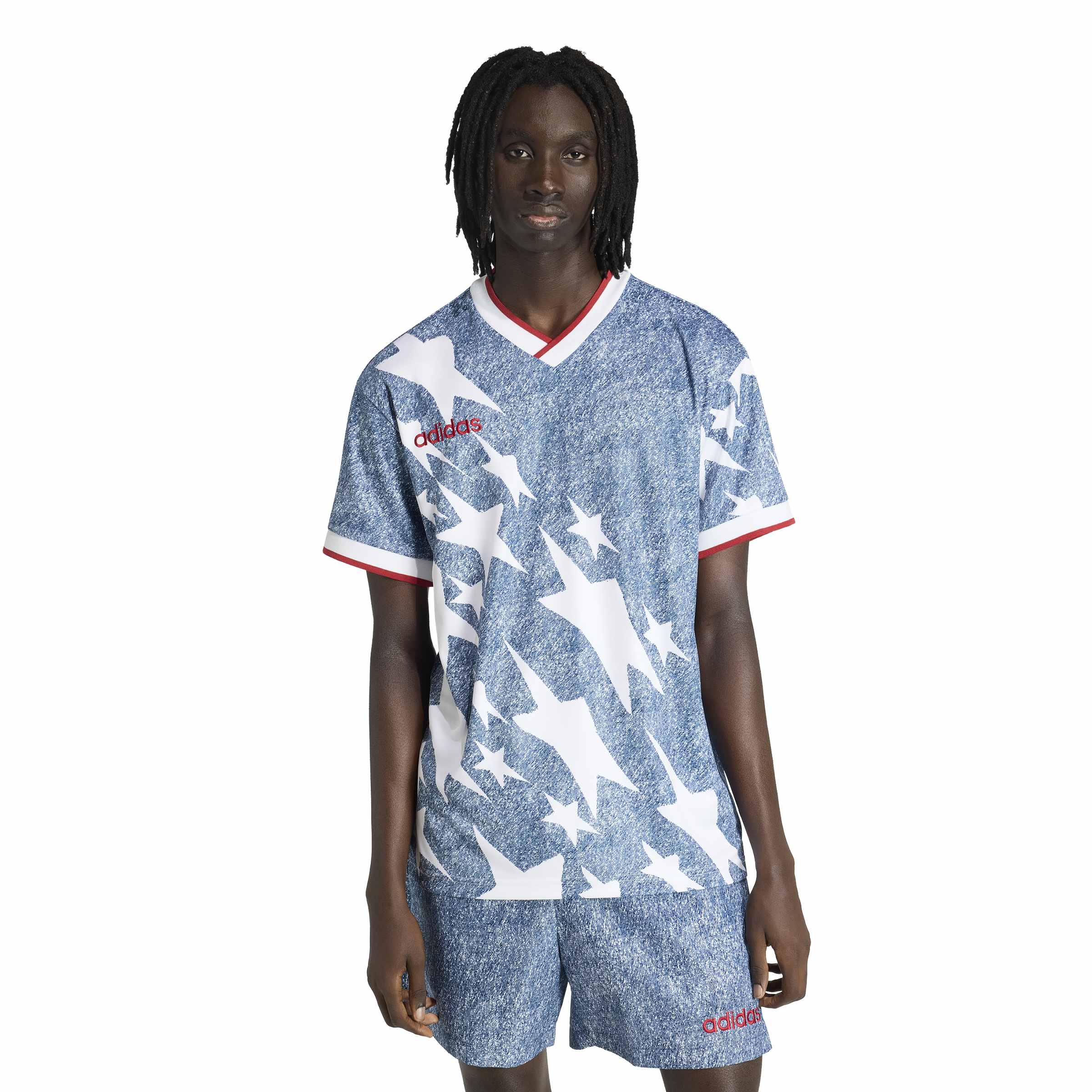 Adidas Mens Denim Graphic Jersey - Blue